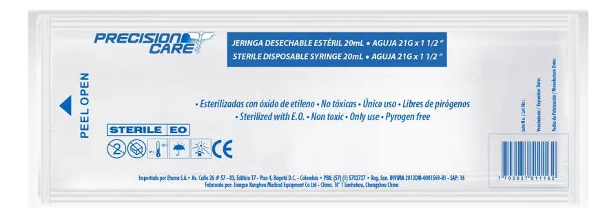 Jeringas Desechable Estéril 20 Ml Precisión Care