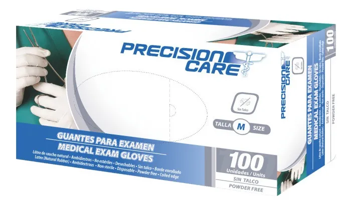Guantes descartables de látex Precision Care Examen color natural x100